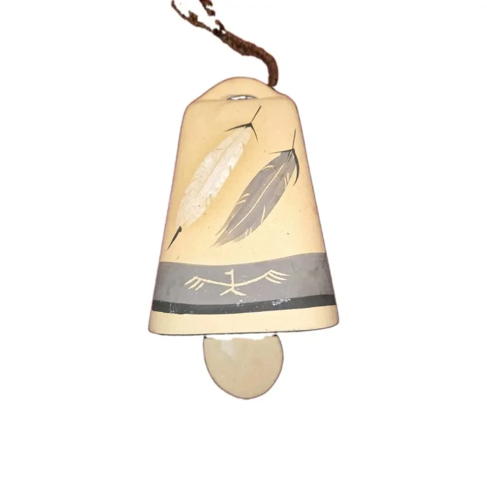 Navajo Grey Feather Pottery Bell w Matching Planter or Bird Feeder 2 Piece Set